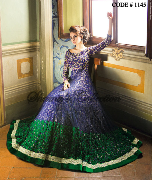 1145 Peacock color inspired bridal gown ...